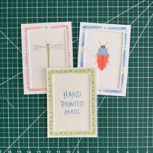 Handpainted mat for 5x7” frame, 4x6” opening- multi options Pink stripe grn dot