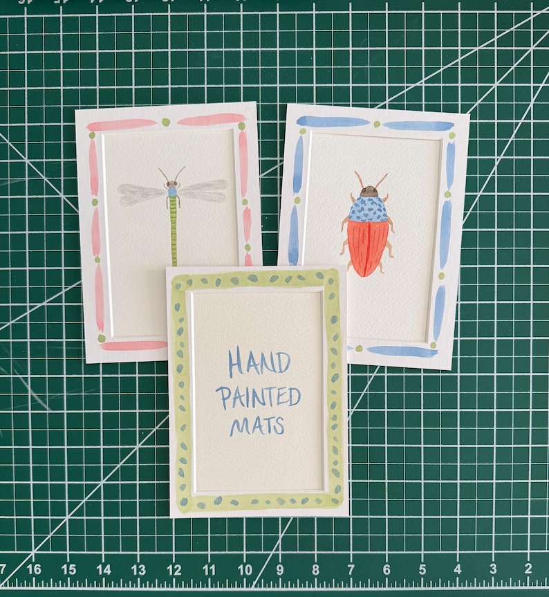 Handpainted mat for 5x7” frame, 4x6” opening- multi options Pink stripe grn dot