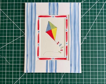 4x6” Watercolor kite in primary colors- original painting