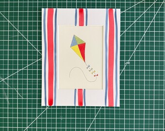 5x7” Watercolor kite #2 in primary colors- original painting