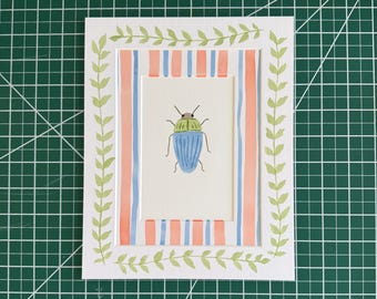4x6” Blue & green beetle- original watercolor painting