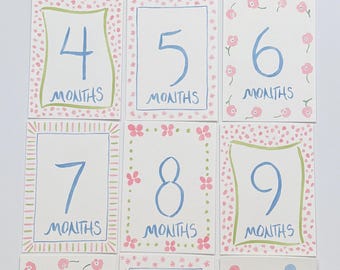 IN STOCK Hand Painted Watercolor Baby Milestone Cards Set: Pink and Blue