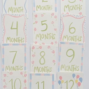 Made to order, monthly milestone cards (baby girl) - hand painted, watercolor