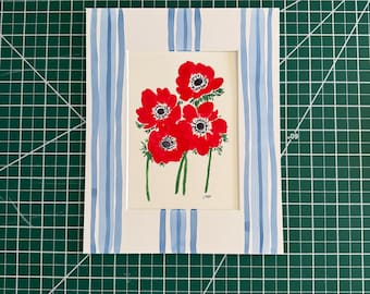 Anémonas rojas n.° 2 de 5x7 pulgadas - pintura floral original