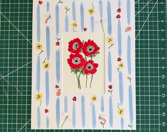 Anémonas rojas de 5x7 pulgadas n.° 3 - pintura floral original