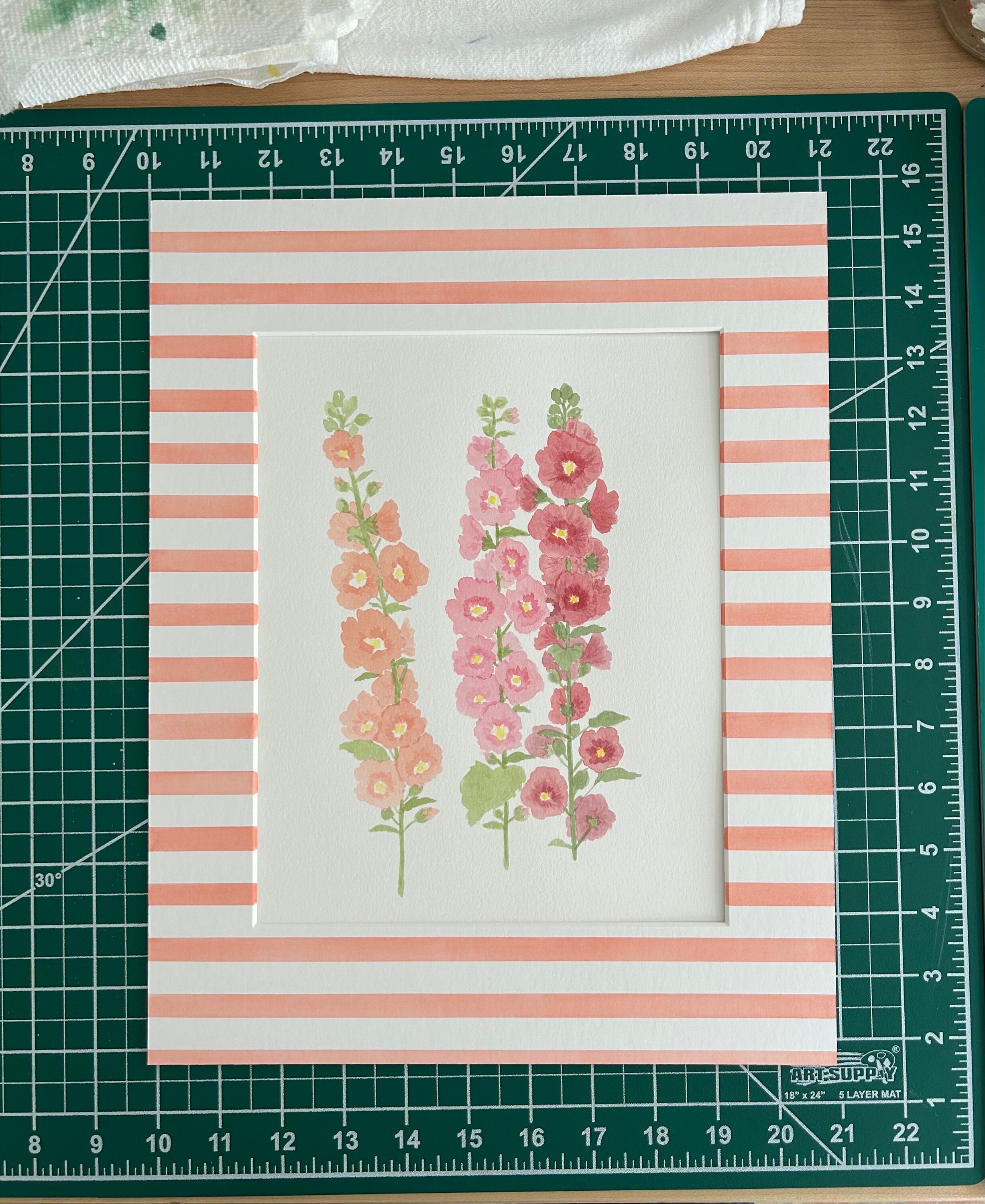 Mixed hollyhocks, 8x10” - original watercolor painting