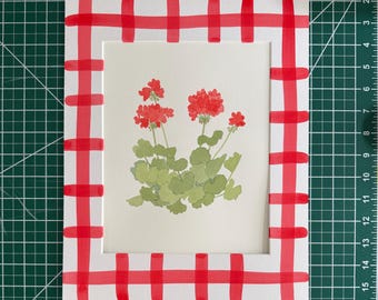 8x10” Bright red geraniums- original watercolor