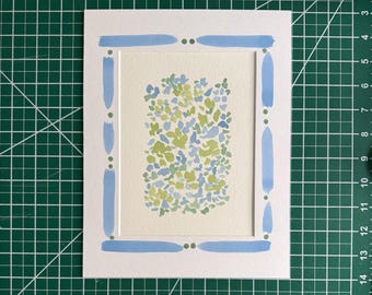6x8” Abstract watercolor, blue & green, with deckled edges- original painting