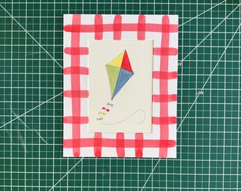5x7” Watercolor kite #1 in primary colors- original painting