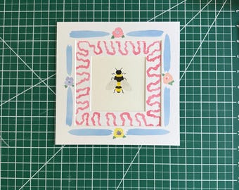4x4” Mini bee- original watercolor painting