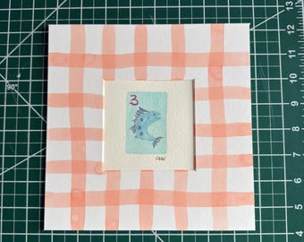 3 Dot Fish - 4x4” watercolor Mahjong tile painting