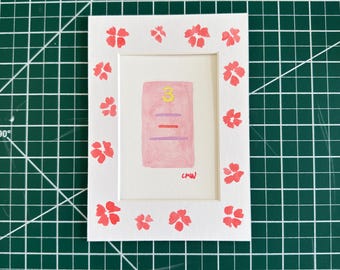 3 Crack - 4x6” watercolor Mahjong tile painting