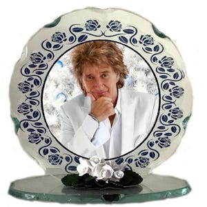 Rod Stewart Christmas Photo Cut Glass Plaque ideal gift by Cellini Plaques