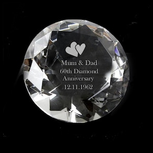 60th Diamond Wedding Anniversary Personalised Crystal Glass Paperweight in Gift Box