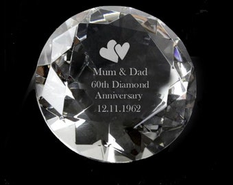 60th Diamond Wedding Anniversary Personalised Crystal Glass Paperweight in Gift Box