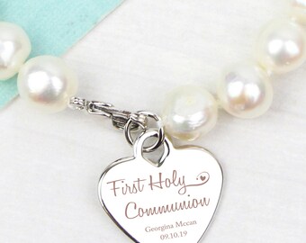 Personalised First Holy Communion White Freshwater Pearl Bracelet