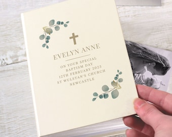 Personalized Cross Photo Album: Baptism, Christening, Communion Gift