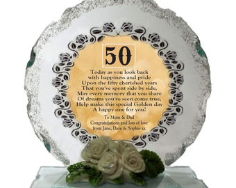 Cut Glass 50th Golden Wedding Anniversary commemorative Personalised Gift by Cellini Plaques
