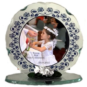 Girls First Holy Communion Personalised Gift Glass Photo Plaque