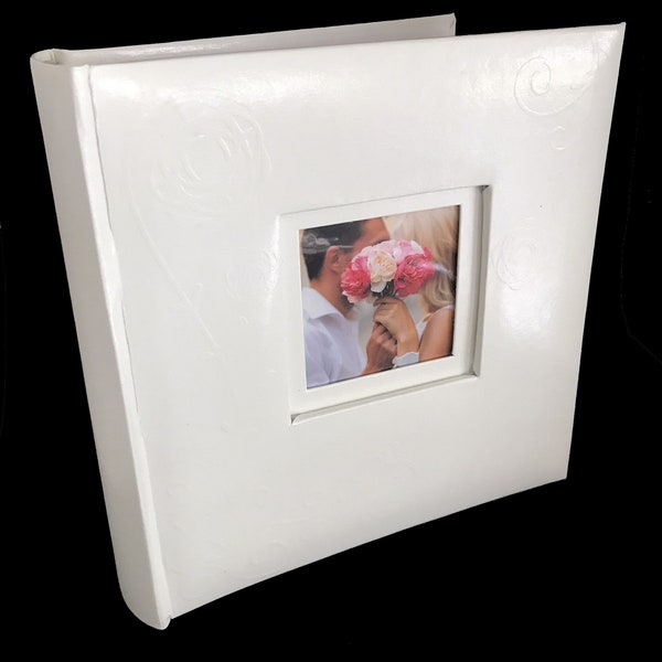 Bonded Leather White Photo Album holds 6" x 4" Photos ideal for Wedding or Engagement gift