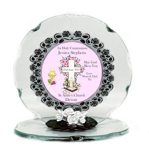 Girls First Holy Communion Keepsake Elegant Cut-Glass Plaque Personalised Gift  by Cellini Plaques