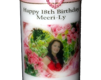 18th Birthday candle Personalised Gift with Photo & Message