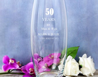 50th Golden Wedding Anniversary Bullet Vase Personalised Gift