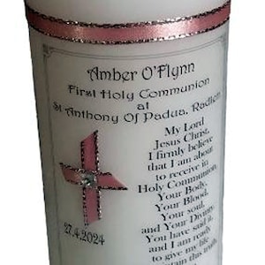 First Holy Communion Candle 6&quot; inch Personalised Gift for Girl Keepsake
