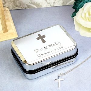 First Holy Communion Gift Silver Cross Necklace in  Presentation Box