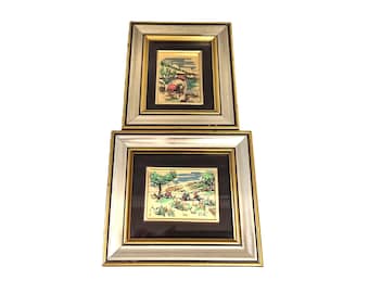 Vintage Italian Framed 23K Gold Leaf Foil Chromolithograph