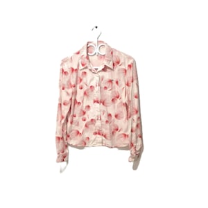 Vintage Y2K Lacoste Women’s Shirt – Cream Abstract Print Hidden Placket Size 42 (M)
