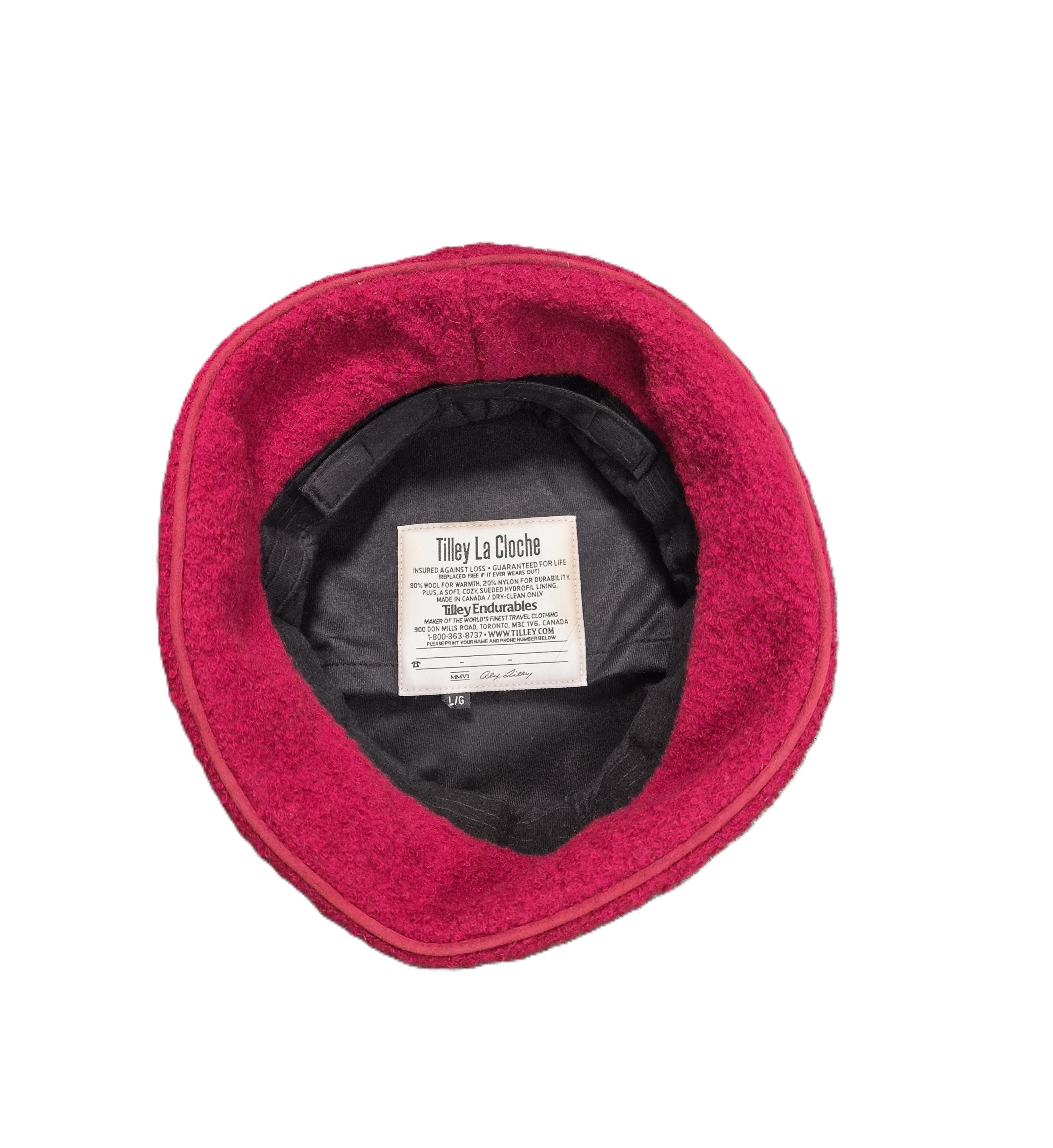 Vintage Tilley La Cloche Hat Wool Bouclé Red Size L Made in 
