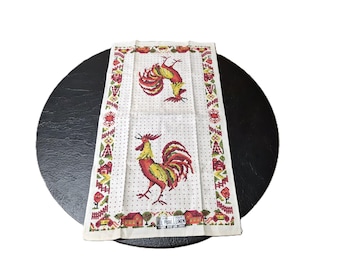 Paño de cocina de lino con estampado de gallo vintage – Estampados parisinos, nuevo con etiquetas, decoración de cocina de estilo rústico de mediados de siglo.