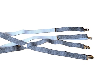 Tirantes vintage CAS Germany – Gris y blanco jaspeado, herrajes plateados, espalda en X