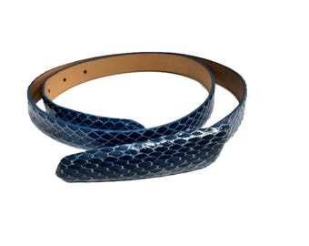Vintage Blue Snake Skin Leather Skinny Reptile Belt - Etsy display picture 1