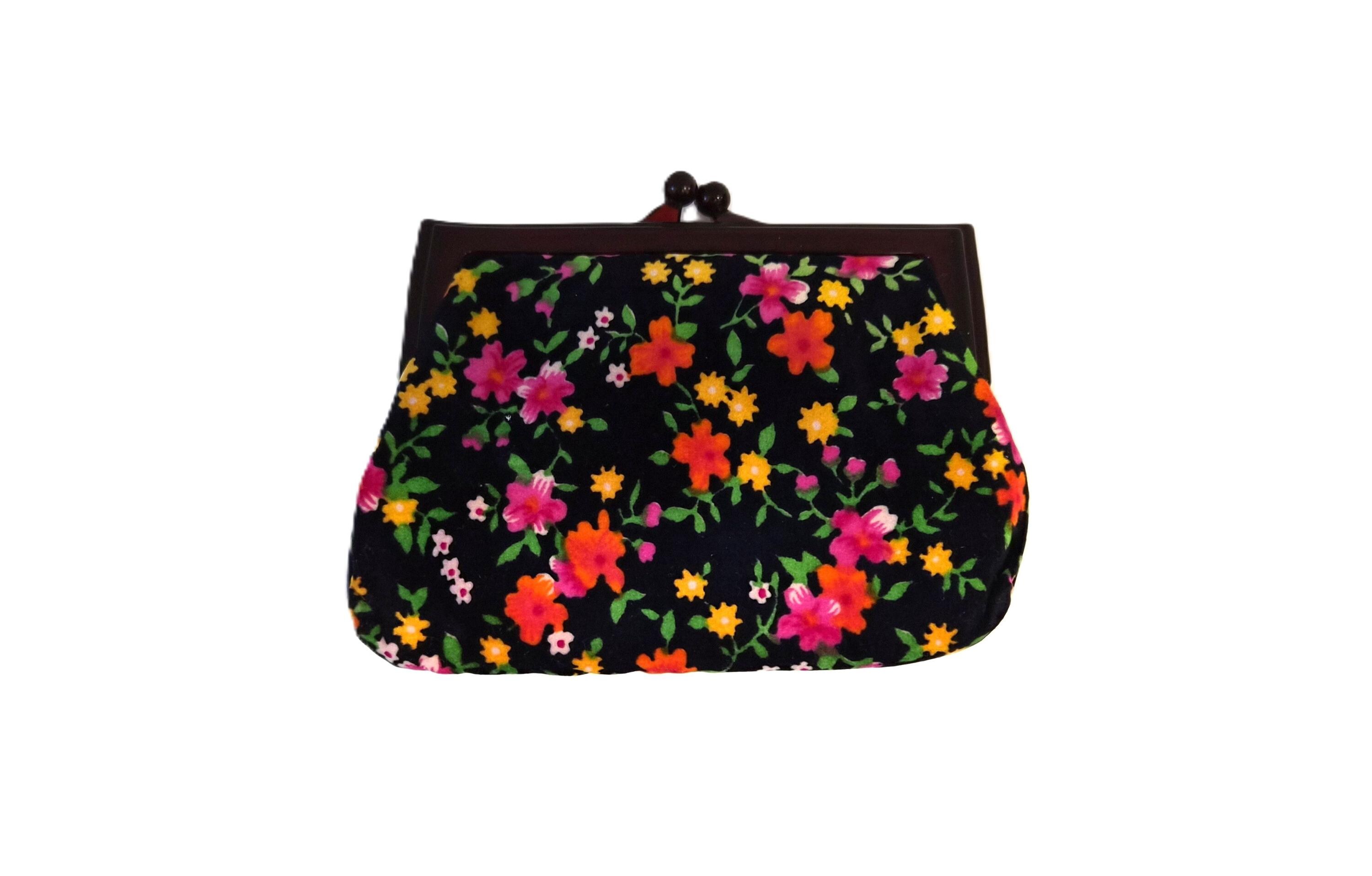 Vintage 1960s Floral Velvet Coin Purse Acrylic Lucite Kiss-lock