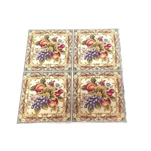 Vintage Tilecrafts Staffordshire England Fruit Tiles – Set of 4, 5.8" Cork-Backed Ceramic