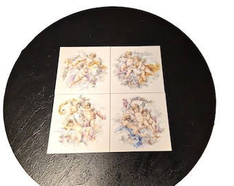 天使、デルフトブルーのタイル、タイル、デルフトブルー、キッチン