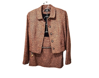 Vintage Italian Tweed Skirt Suit Set Cropped Jacket&Mini Skirt Wool Silk Chanel Style