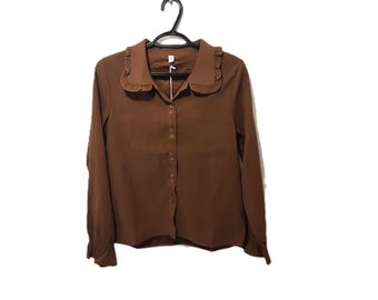 Vintage Grace & Chili Blouse: Dark Academia Cotton Blend Top, Size L