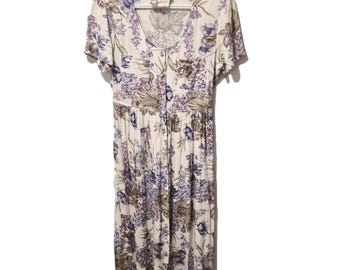 Vintage 90s Cartise Petite Floral Rayon Dress – Lilac Print Canada Size 6 Romantic Boho