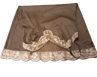 70s Vanity Fair Nylon Slip Dress: Coffee Brown Lace Lingerie, Made in USA