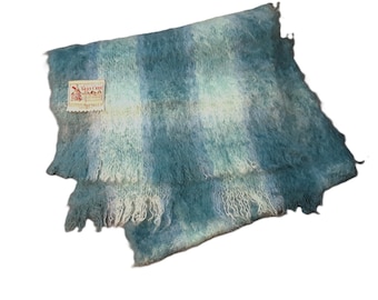 Vintage 1950s Glen Cree Mohair Throw Blanket: Orange Brown Check