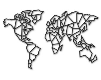 Geometric World Map, Metal Wall Art Decor - 1.3 x 0.8m