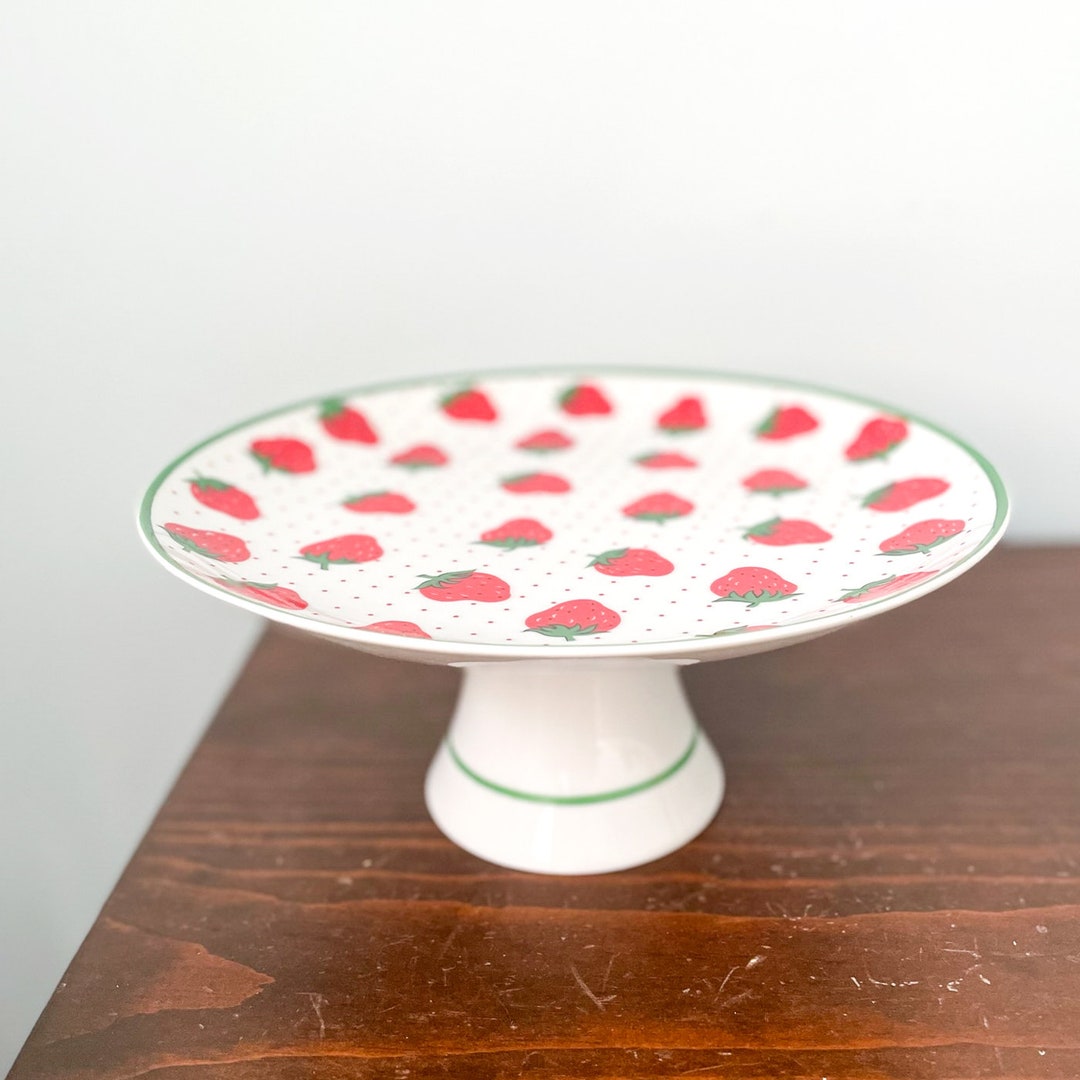 Vintage Japanese Porcelain Strawberry Cake Stand 10in Strawberry