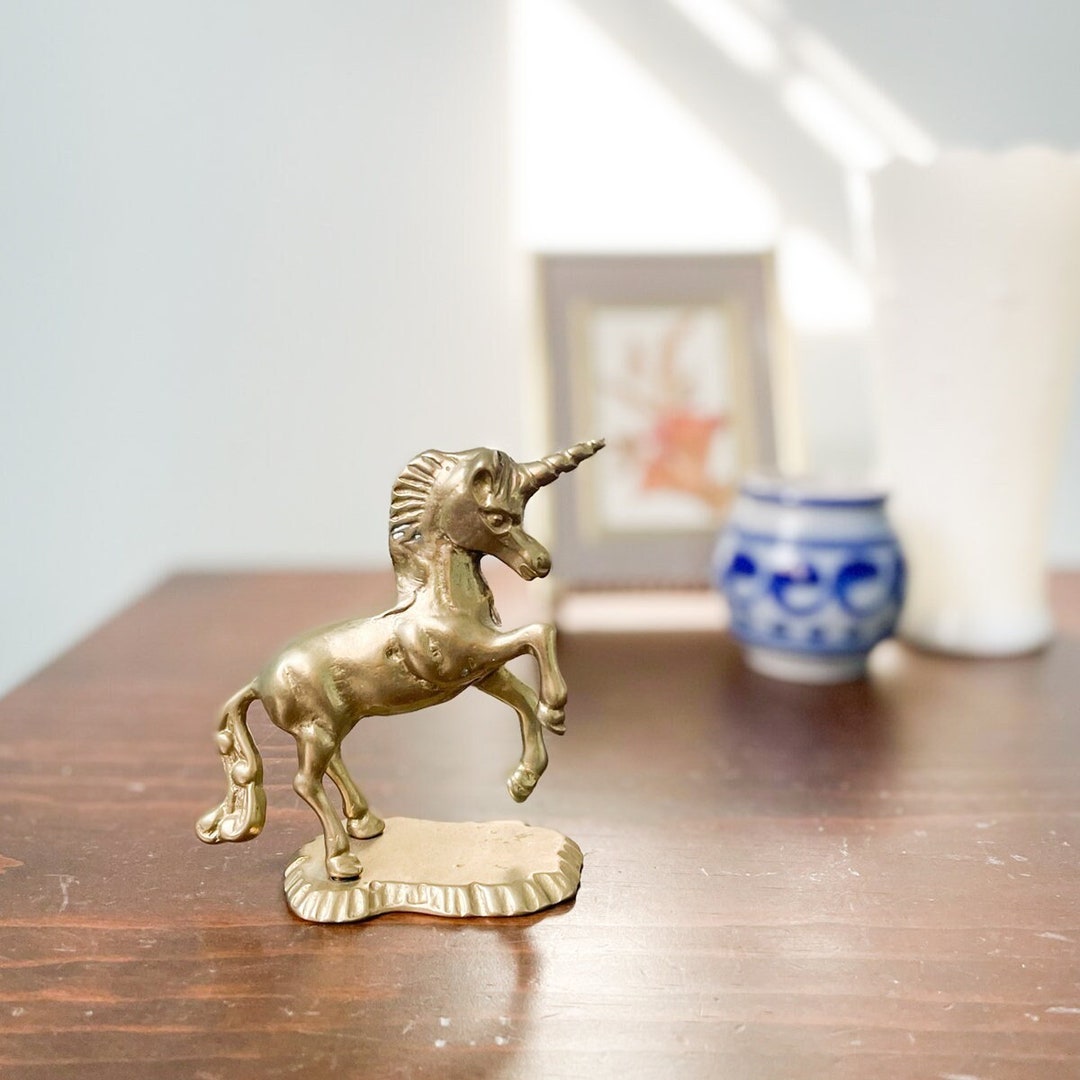 Vintage Brass Unicorn Figurine Brass Tabletop Animal Sculpture Figure