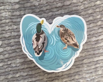 Ducks in Love Mallard Duck Heart Water Bottle Laptop Sticker