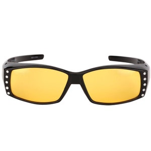 Womens Lightweight Night Driving Polarized Sunglasses that Fit Over Prescription Glasses Featuring Rhinestones & UV400 Protection