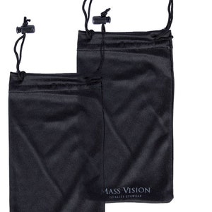 May include: Two black drawstring bags with a white logo that reads "MASS VISION QUALITY EYEWEAR".