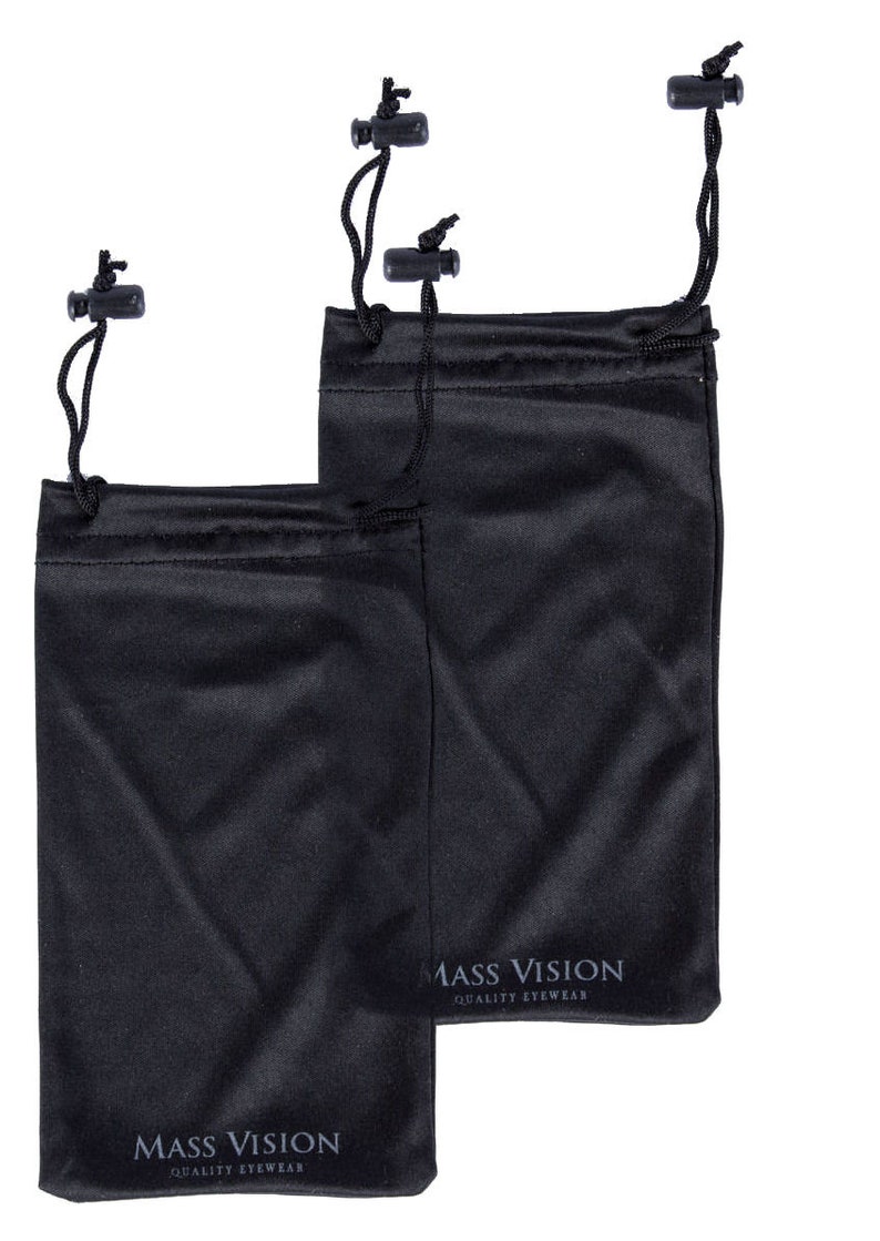 May include: Two black drawstring bags with a white logo that reads "MASS VISION QUALITY EYEWEAR".